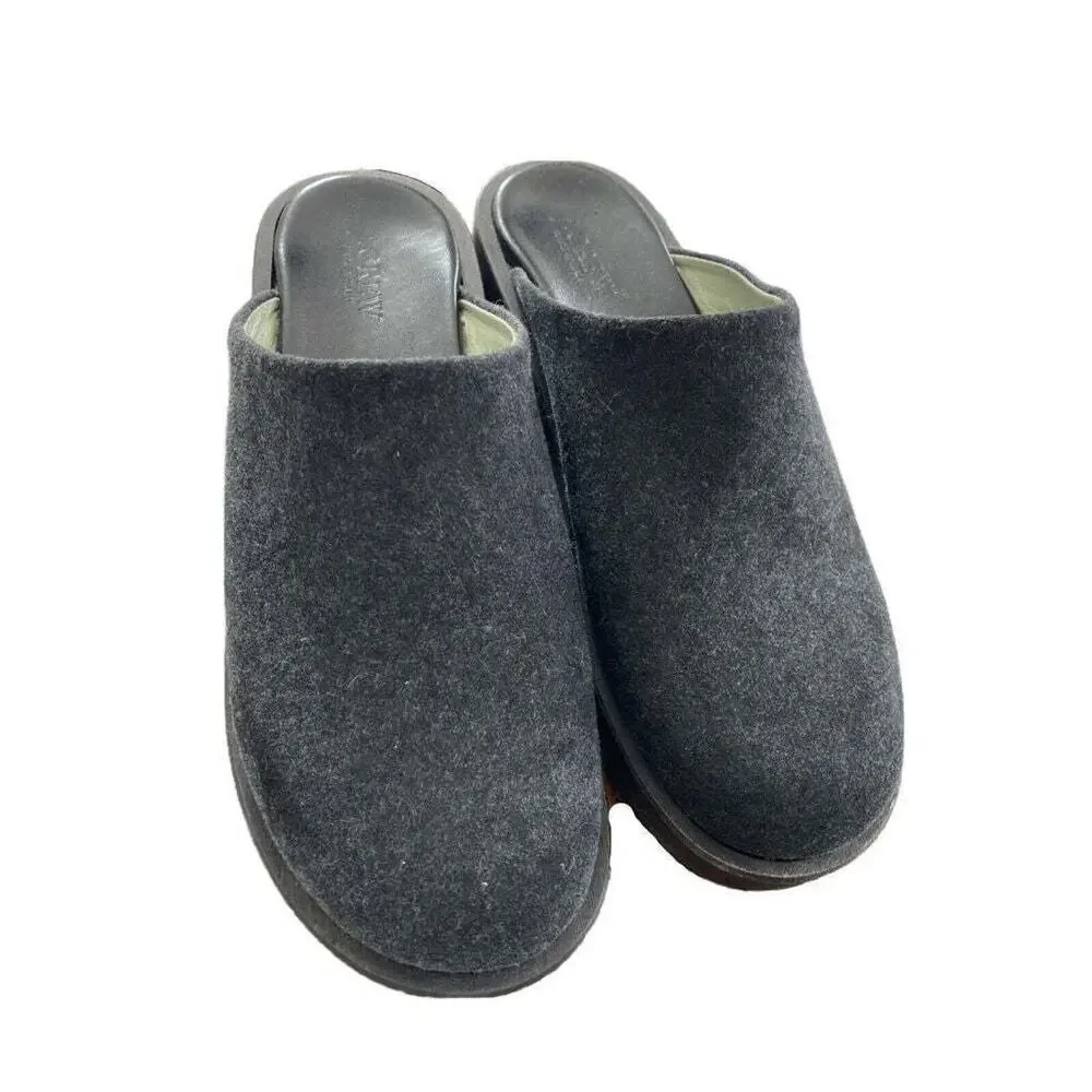 J. Crew Wool Wooden Clogs Italy 37173 Leather Lining 10M Women's